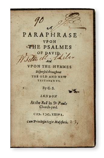 SANDYS, GEORGE. A Paraphrase upon the Psalms of David.  1636